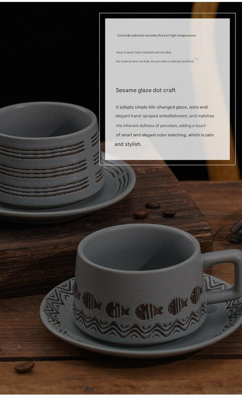 Ceramic Coffee Cup and Saucer Set (Ink Black)