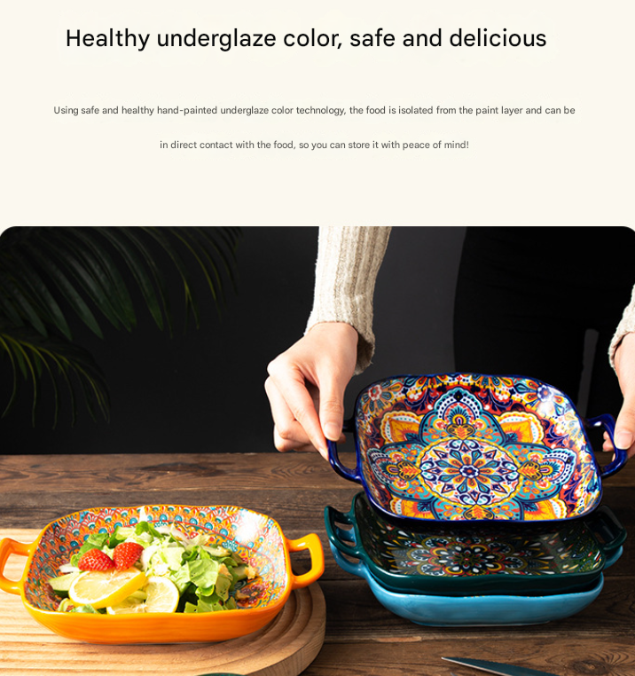 Ember 9-Inch Bohemian Ceramic Double-Handled Square Plate