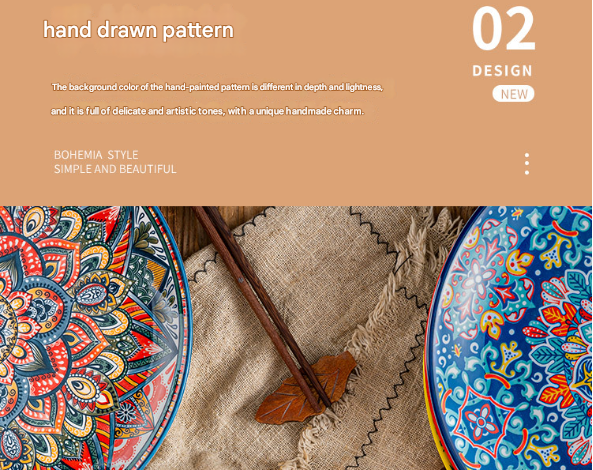 Orange-bos 10-Inch Bohemian Ceramic Shallow Plate