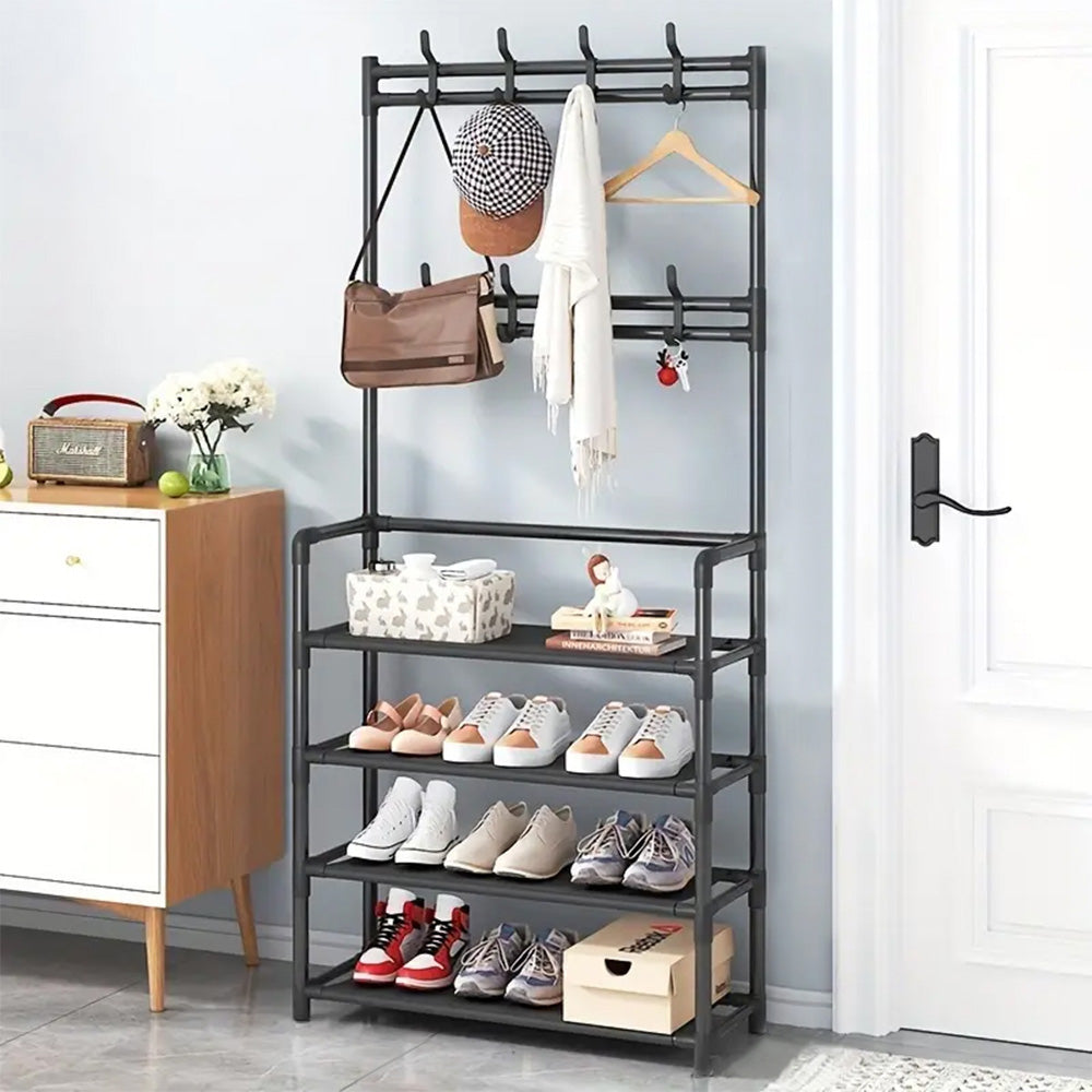STORFEX 4-Tier 3-in-1 Coat Hanger and Shoe Rack - Organize Your Entryway with Style