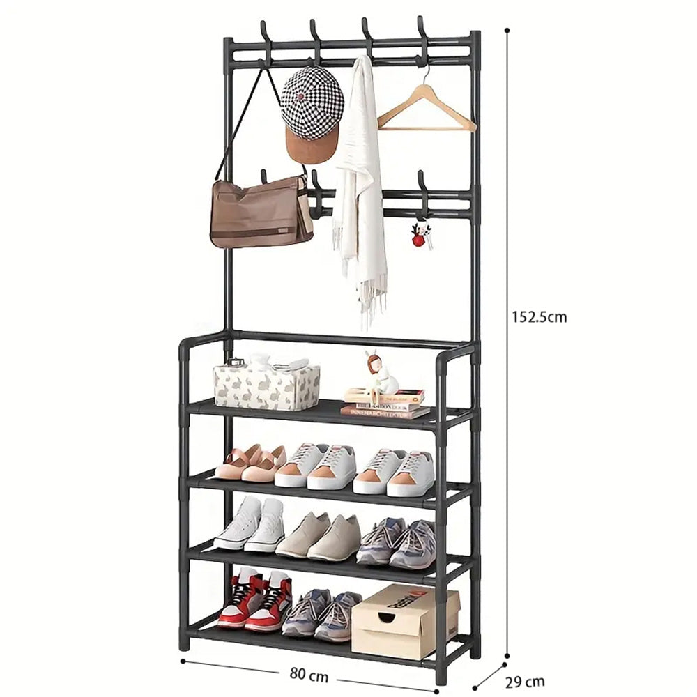 STORFEX 4-Tier 3-in-1 Coat Hanger and Shoe Rack - Organize Your Entryway with Style