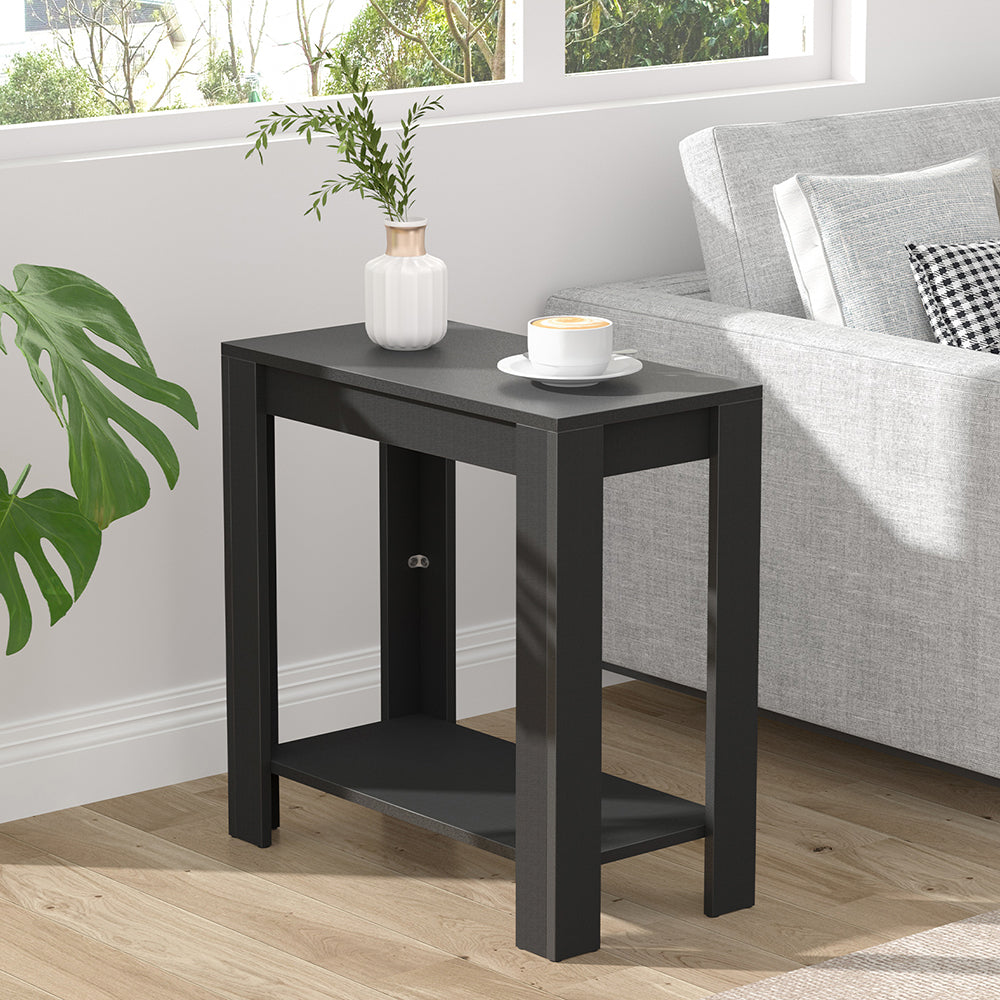 Narrow Sofa Side Table with 2-Tier Open Storage Spaces