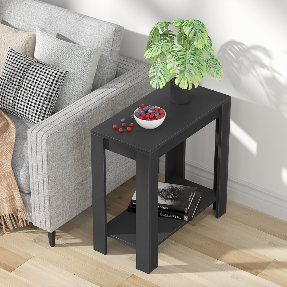 Narrow Sofa Side Table with 2-Tier Open Storage Spaces