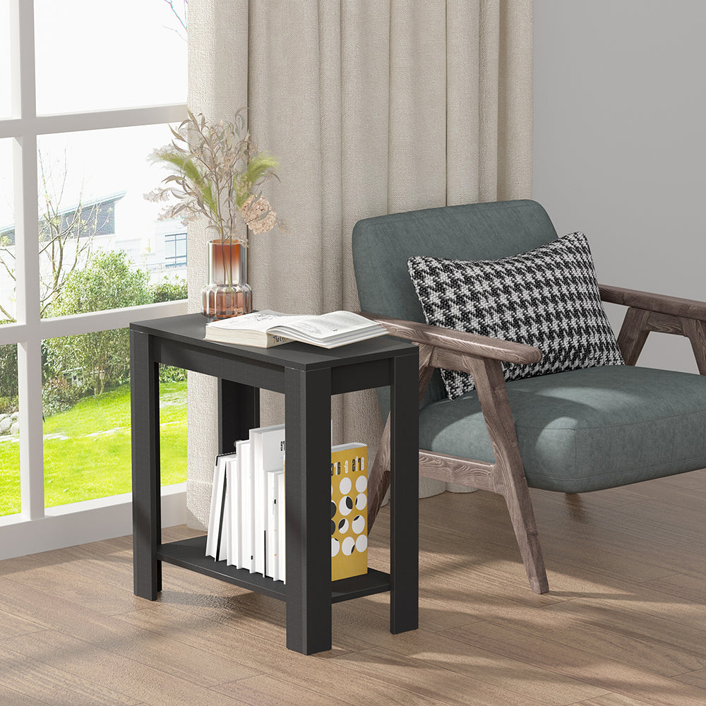 Narrow Sofa Side Table with 2-Tier Open Storage Spaces