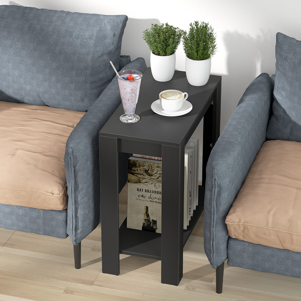 Narrow Sofa Side Table with 2-Tier Open Storage Spaces
