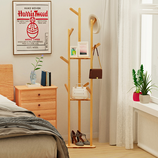 3-Layer Bamboo Coat Rack with 9 Hooks