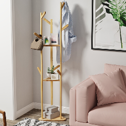3-Layer Bamboo Coat Rack Tree Cloth Hanger with 9 Hooks