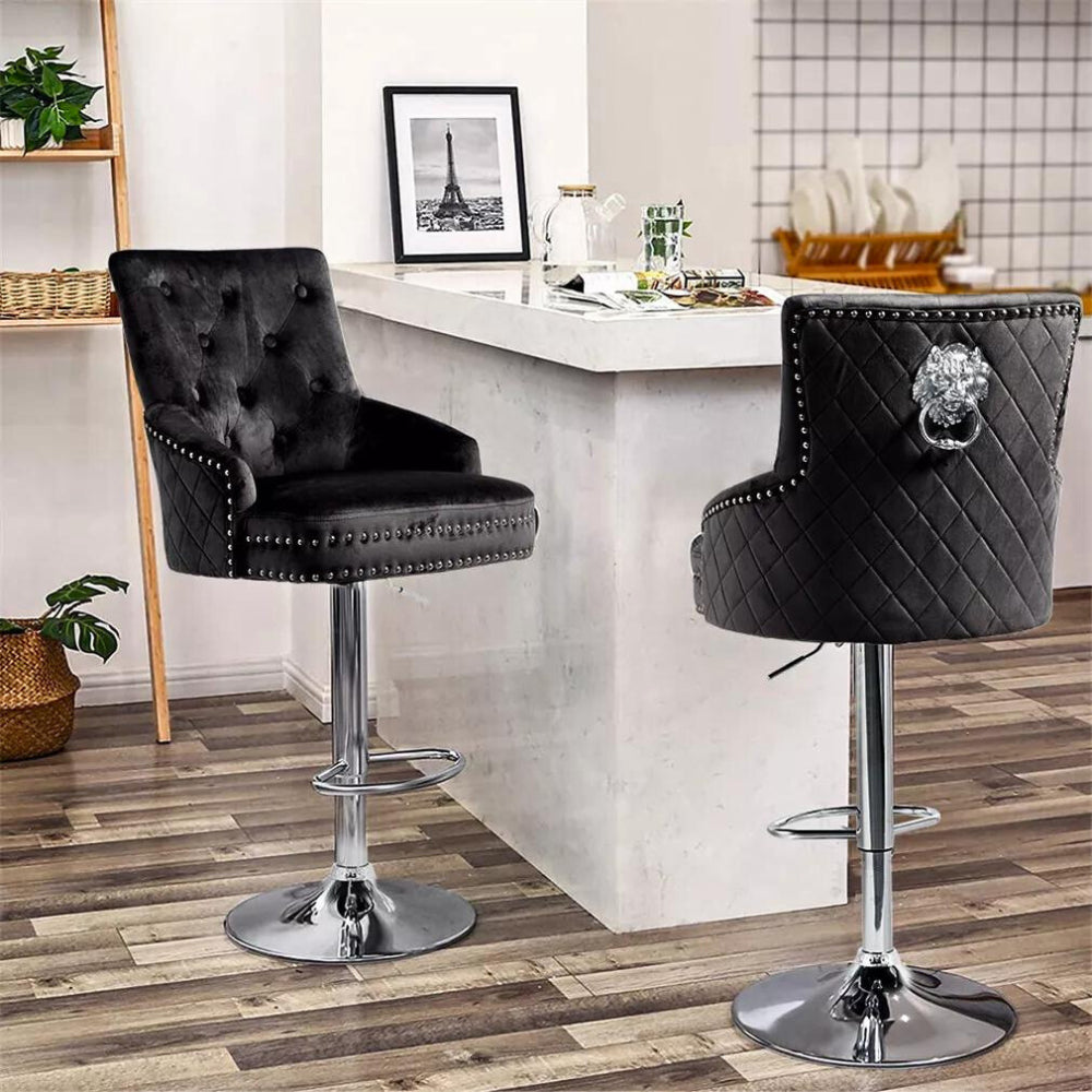 Velvet Swivel Bar Stools with Lion Knocker Backrest