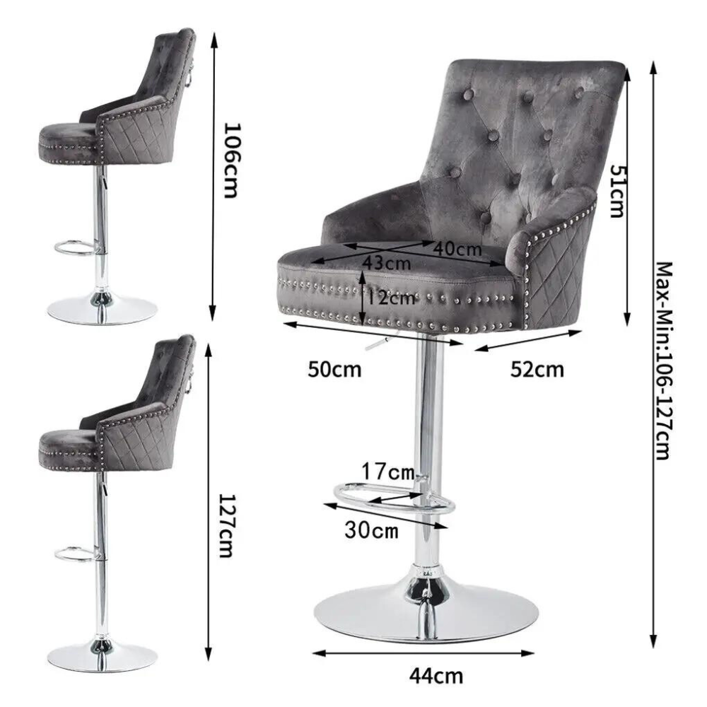 Velvet Swivel Bar Stools with Lion Knocker Backrest