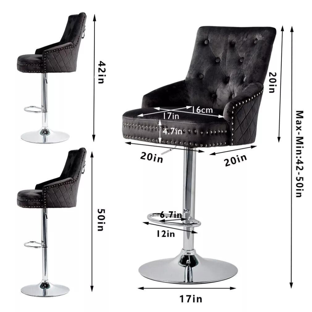 Velvet Swivel Bar Stools with Lion Knocker Backrest