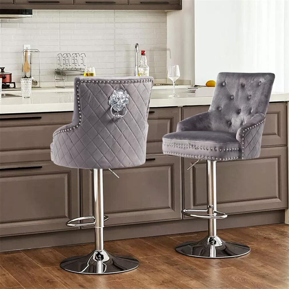 Velvet Swivel Bar Stools with Lion Knocker Backrest