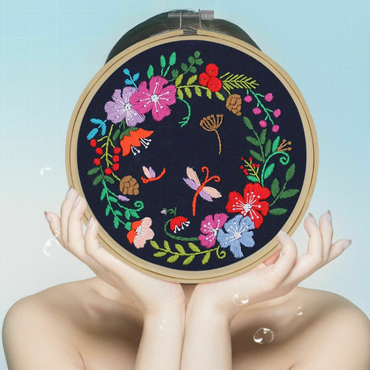DIY Flower Embroidery Kit Beginner Cross Stitch Hoop Craft