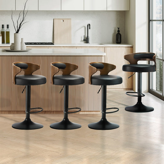 Set of 2 Bar Stools with Gas Lift Swivel Black