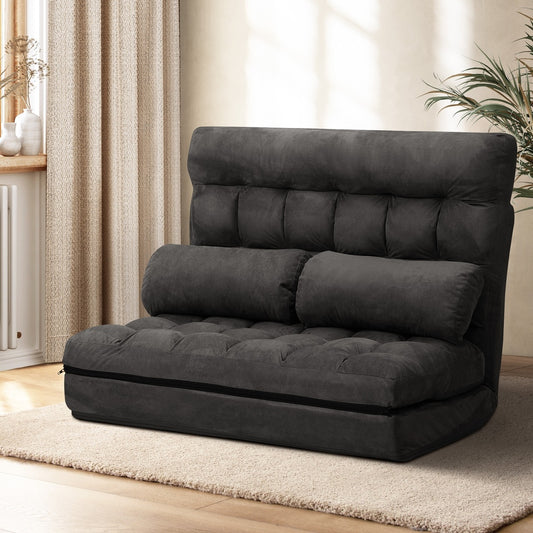 Charcoal Folding 2 Seater Floor Recliner Lounge Sofa Bed