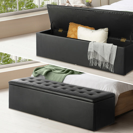 Black XL PU Leather Storage Ottoman