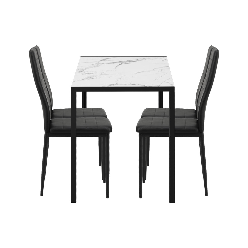 120cm White and Black Marble Rectangle Dining Table with 4 Dining Chairs