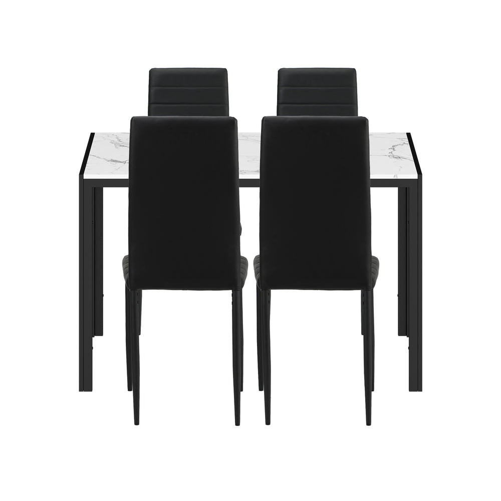 120cm White and Black Marble Rectangle Dining Table with 4 Dining Chairs