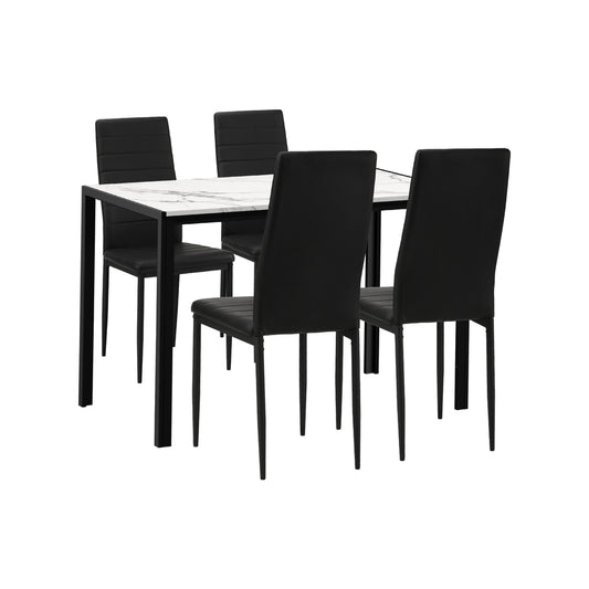 120cm White and Black Marble Rectangle Dining Table with 4 Dining Chairs