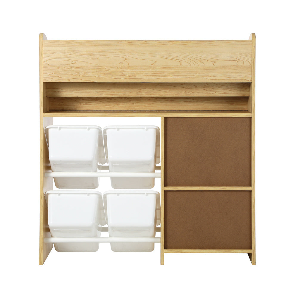 Kids Bookshelf Display Shelf with 4 Toy Storage Bins Organiser