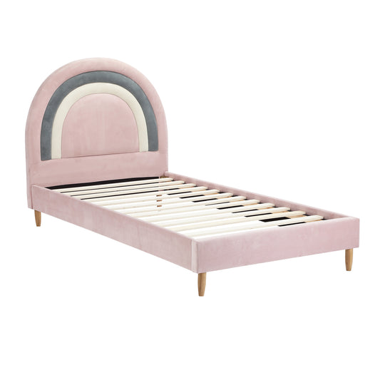 Single Size Pink Velvet Kids Bed Frame