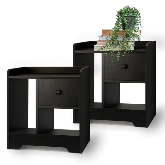 Set of Two Black Bedside Tables Nightstand with Shelf