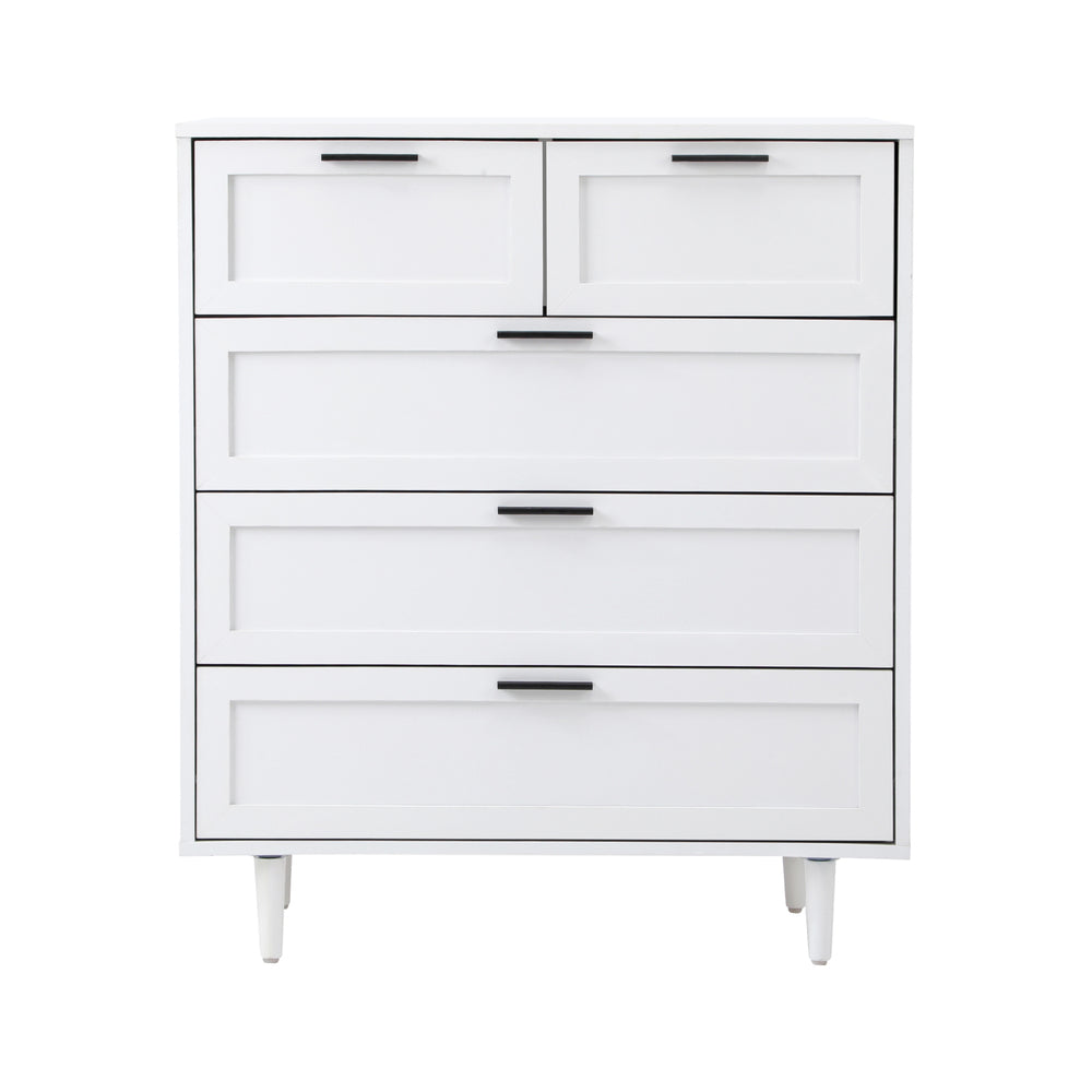 White Tallboy Dresser with Five Drawers