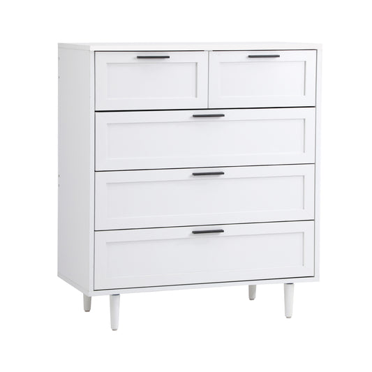 White Tallboy Dresser with Five Drawers
