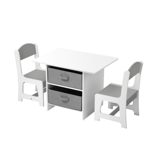 White and Grey Kids Table and Chair Set with Storage Bins