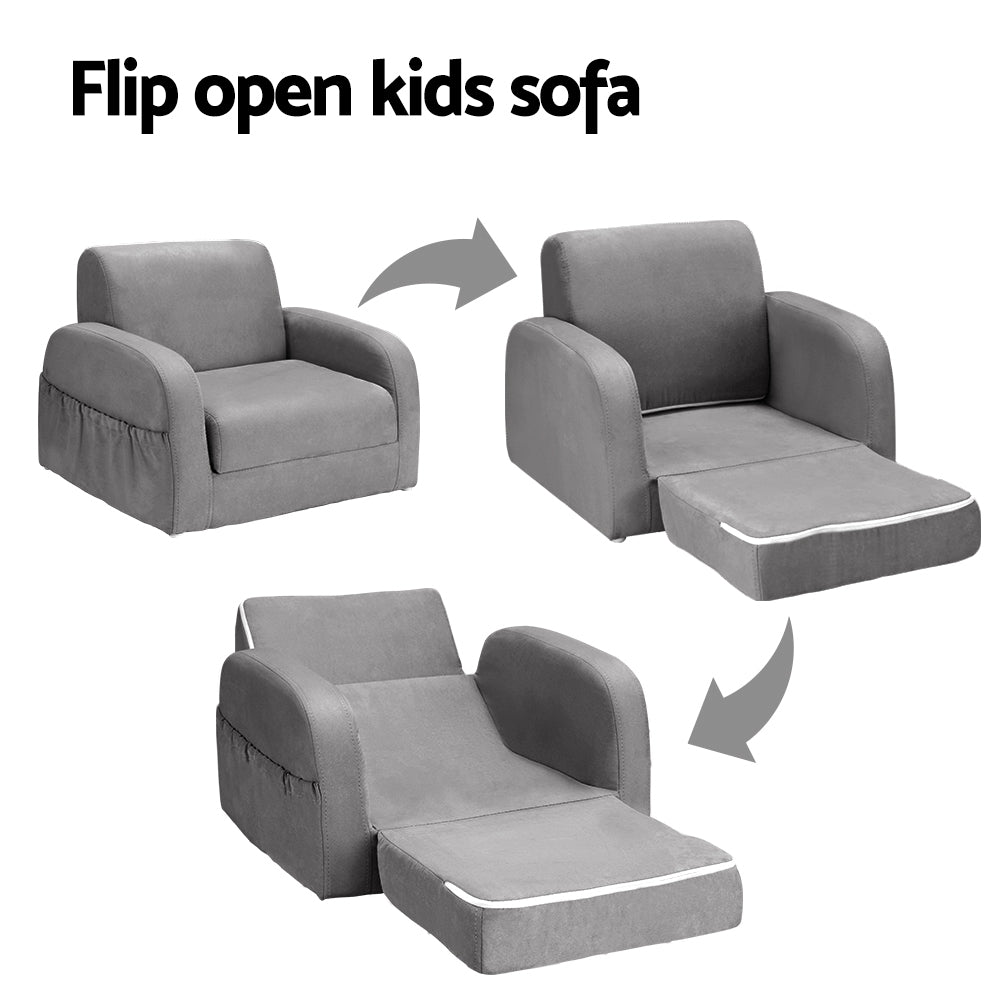 1 Seater Flip Open Couch w Armchair Grey