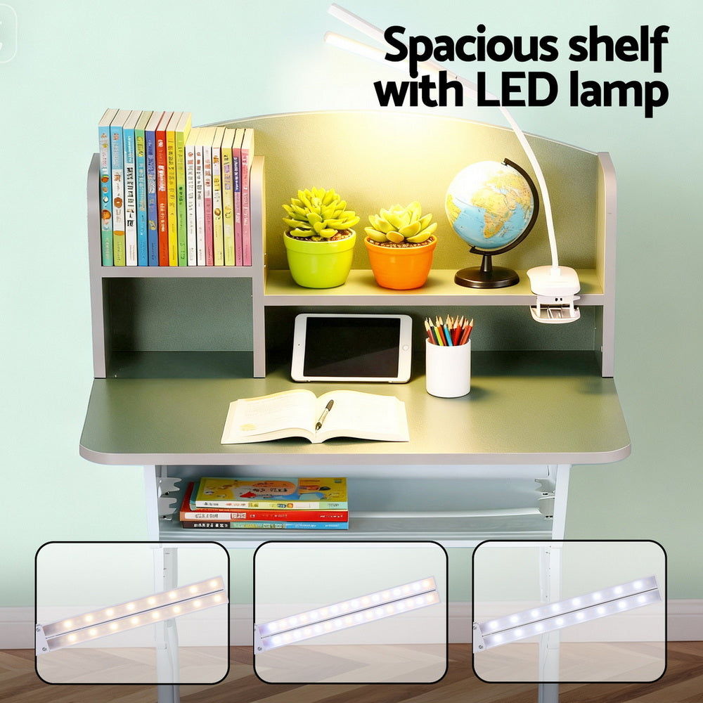 Ergonomic Study Desk Set Adjustable Table LED Lamp Green