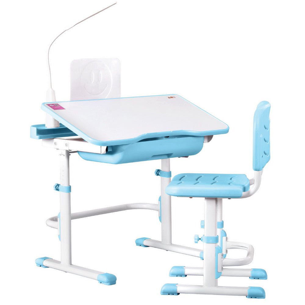 Table and Chair Adjustable Study Desk w/ LED Lamp Blue