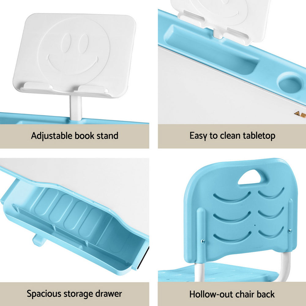 Table and Chair Adjustable Study Desk w/ LED Lamp Blue