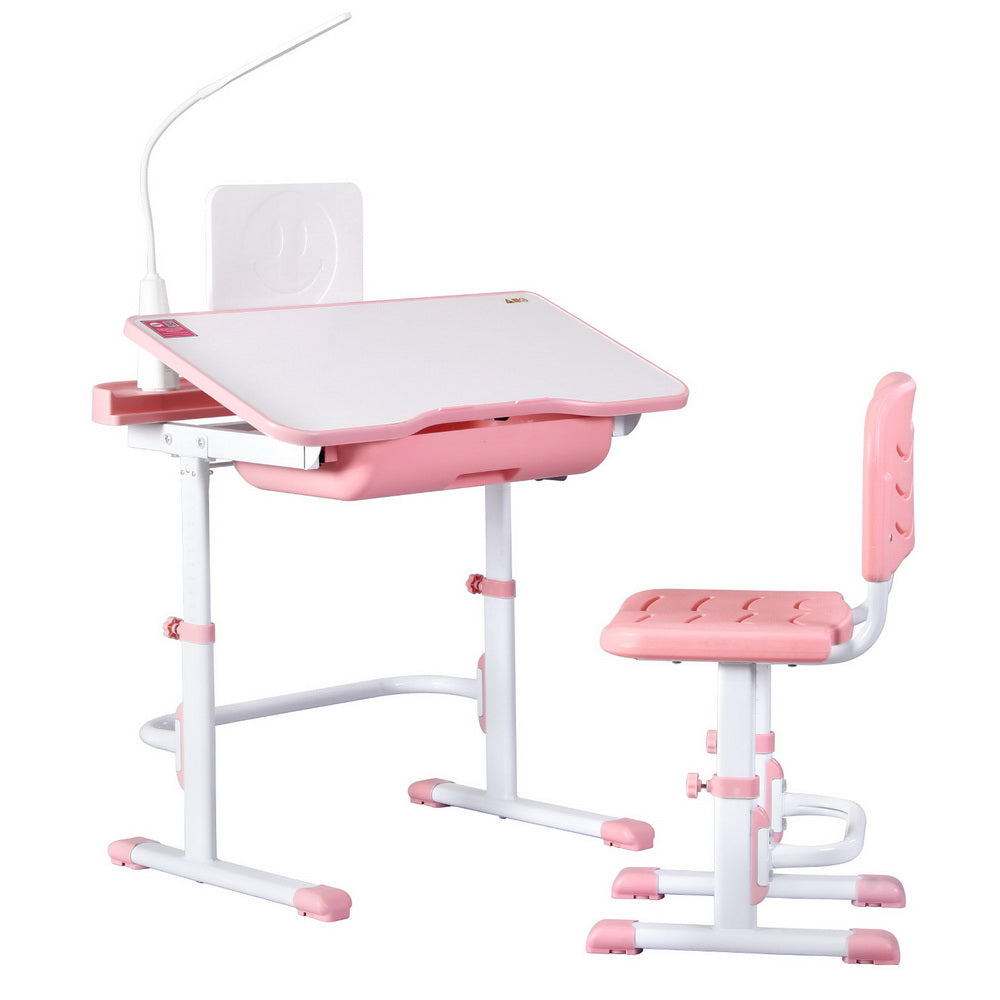 Table and Chair Adjustable Study Desk w/ LED Lamp Pink
