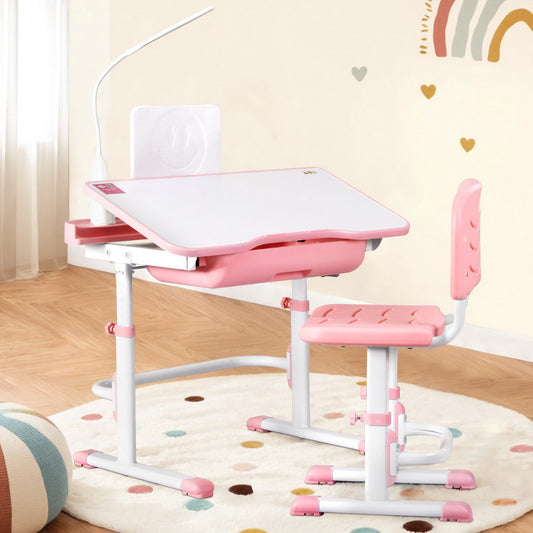 Table and Chair Adjustable Study Desk w/ LED Lamp Pink