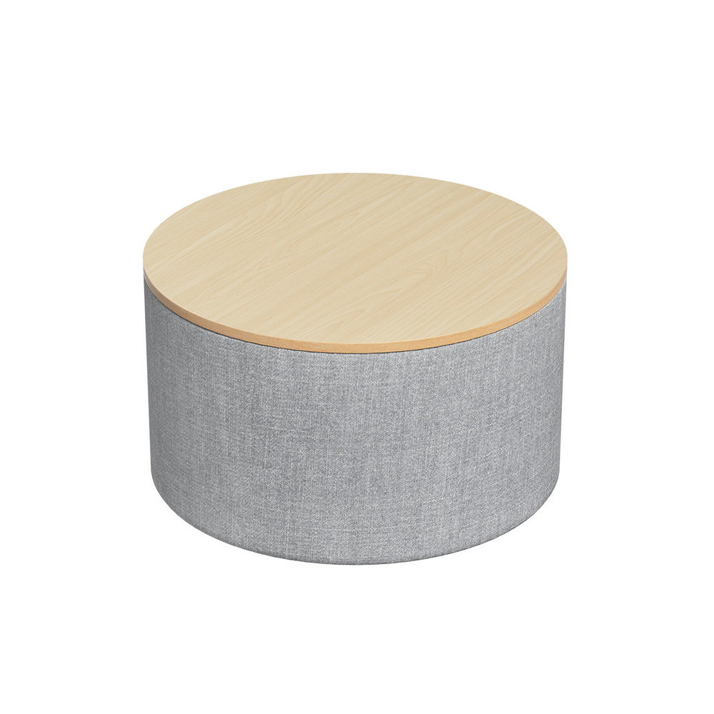 Round Grey Storage Ottoman