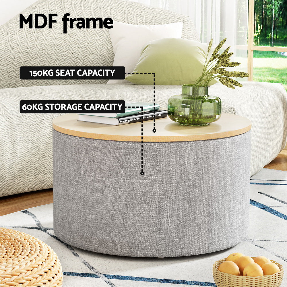 Round Grey Storage Ottoman