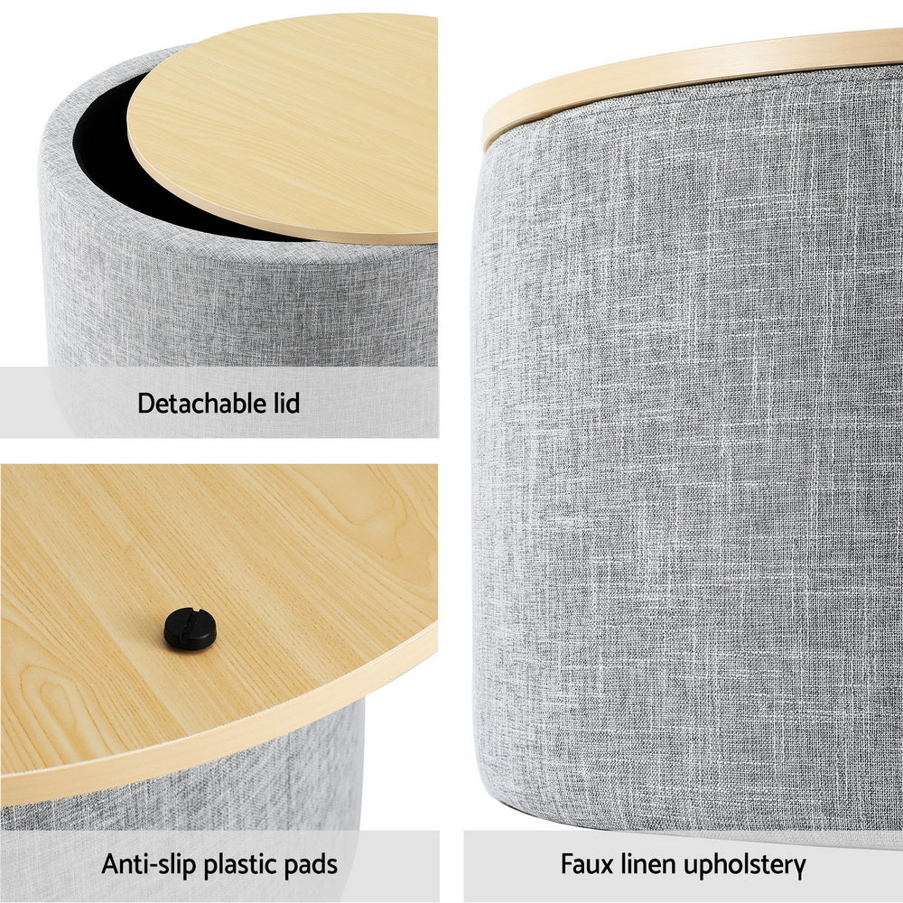 Round Grey Storage Ottoman