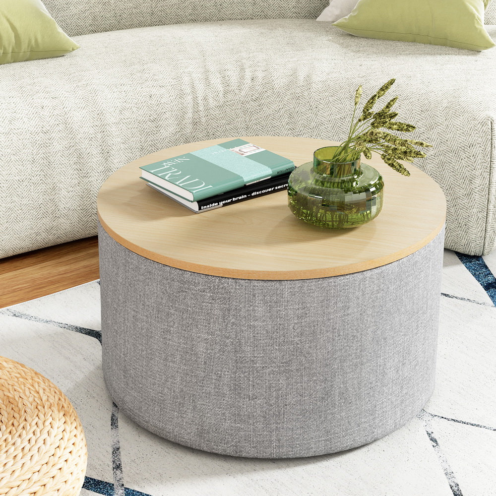 Round Grey Storage Ottoman