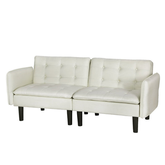 Tufted Faux Linen Beige Sofa Bed