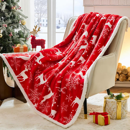 Christmas Throw Blanket Deer  and Snow Pattern