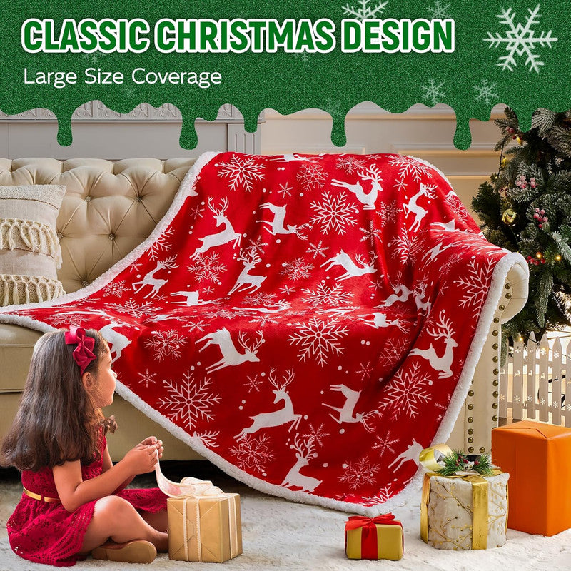 Christmas Throw Blanket Deer  and Snow Pattern