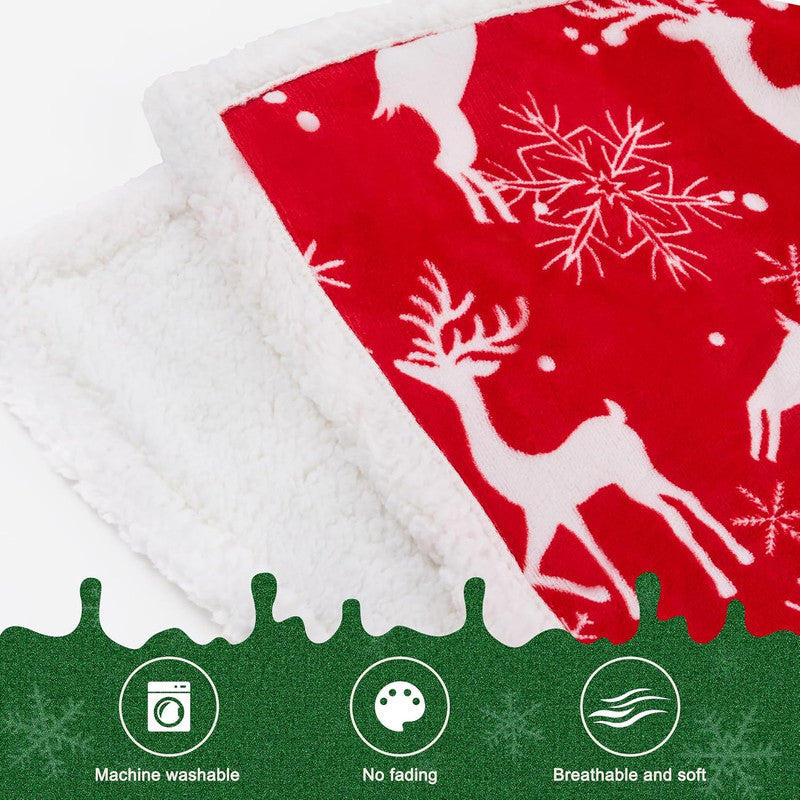 Christmas Throw Blanket Deer  and Snow Pattern