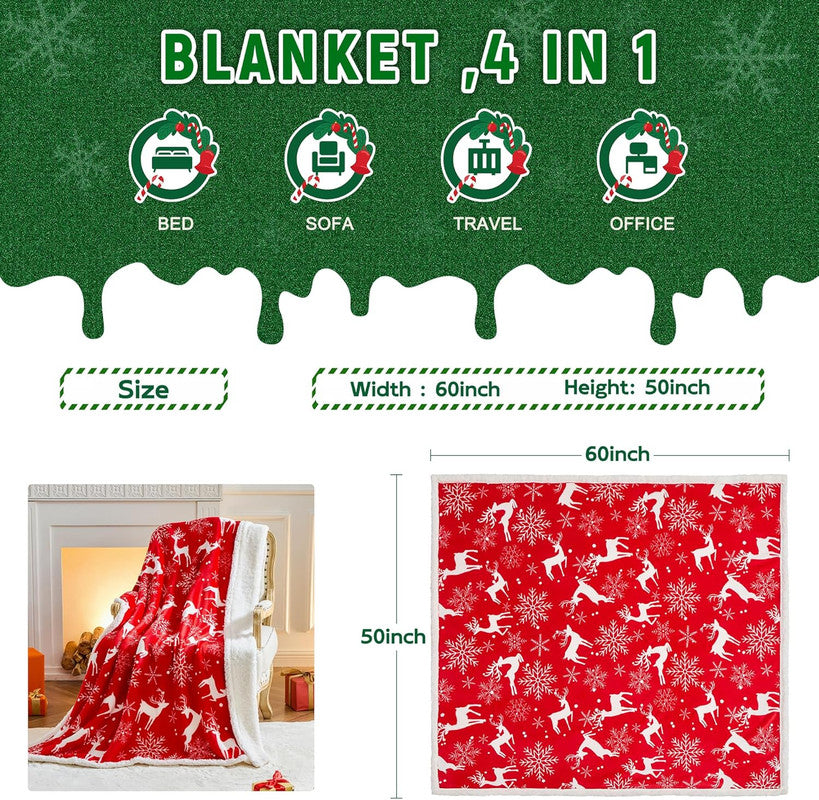 Christmas Throw Blanket Deer  and Snow Pattern