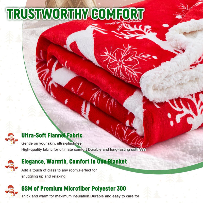 Christmas Throw Blanket Deer  and Snow Pattern
