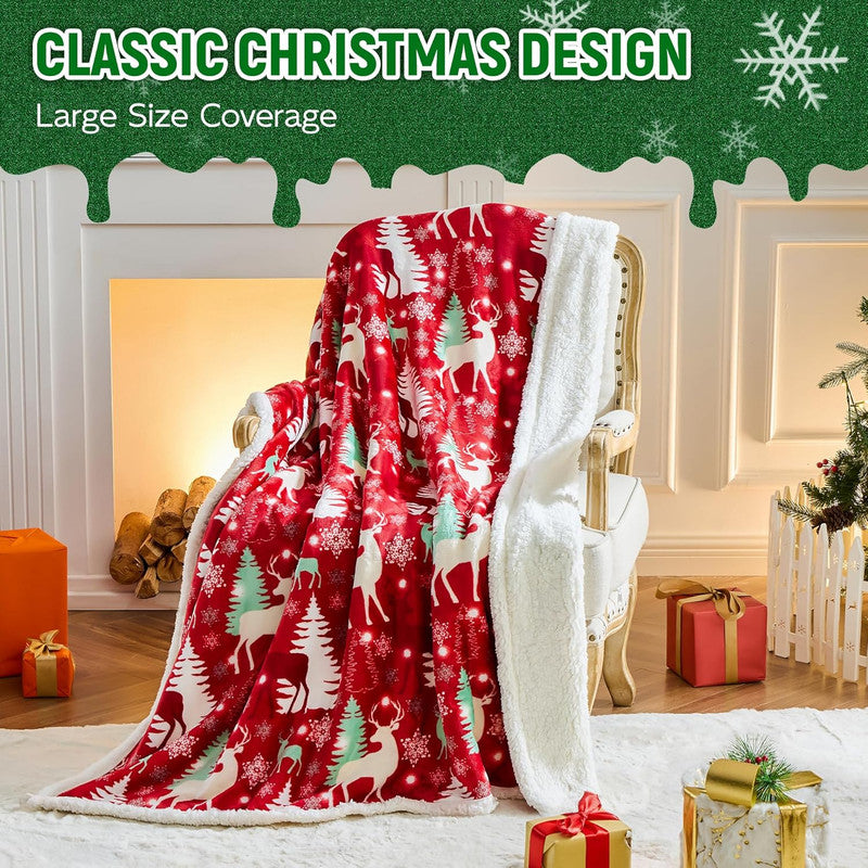 Christmas Throw Blanket Deer and Tree Pattern