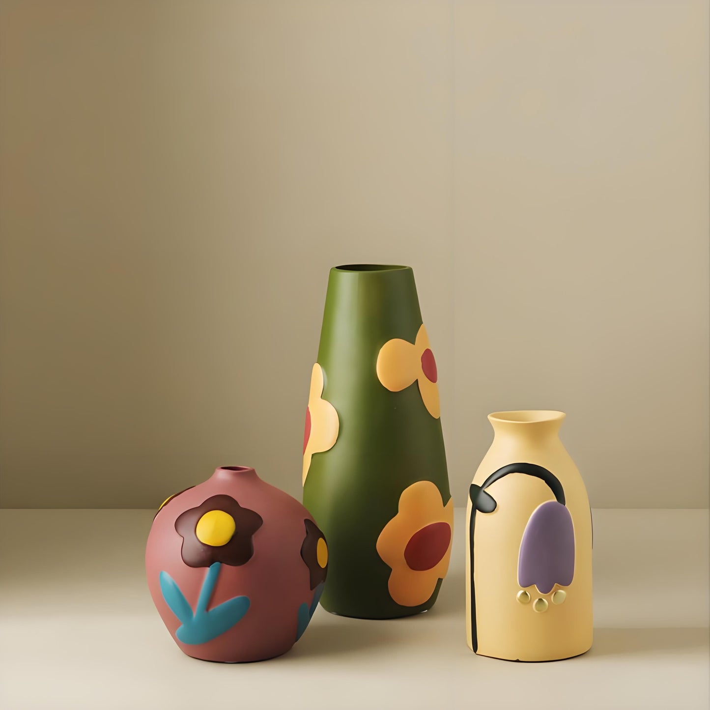 Morandi Painted Ceramic Vase Set 3-Piece