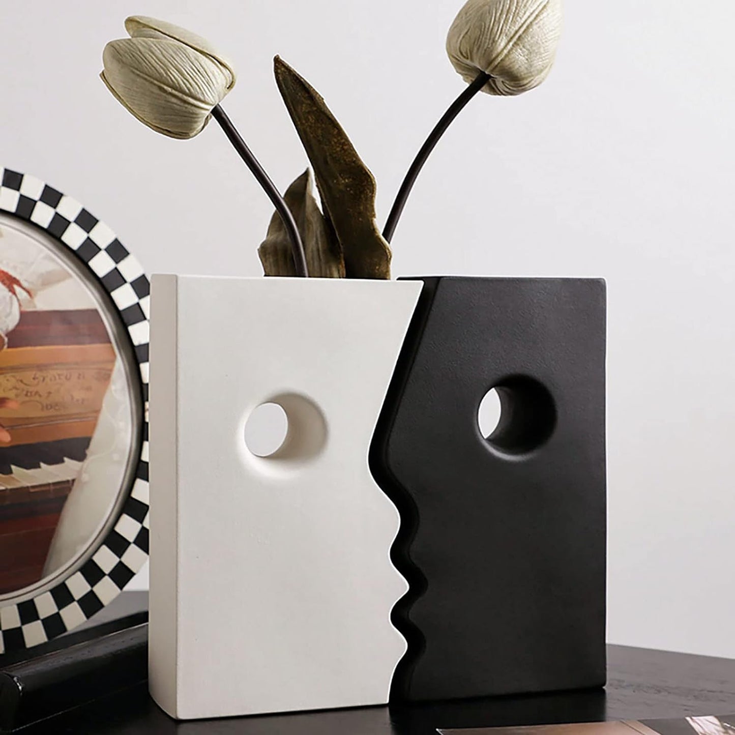 Black & White Ceramic Face Vase