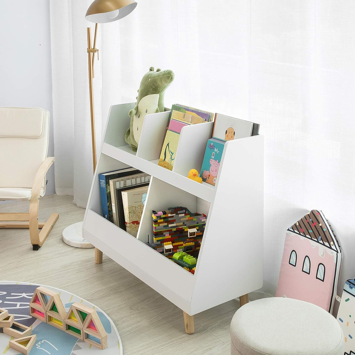 Childrens Shelving Unit 5 Compartments Bookcase