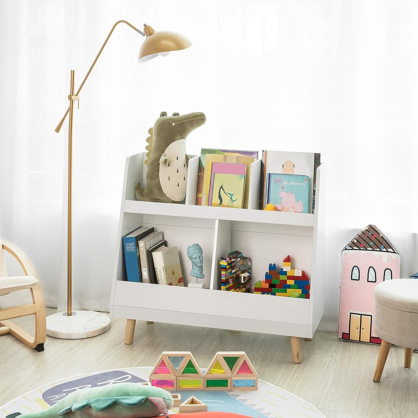 Childrens Shelving Unit 5 Compartments Bookcase