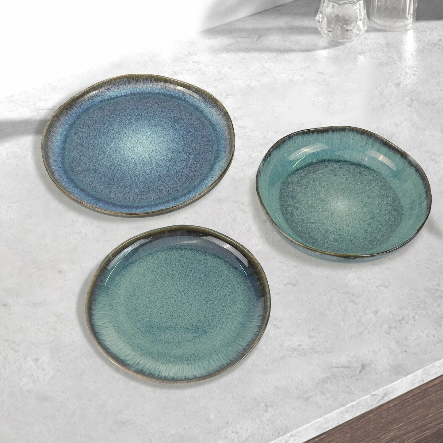 Ceramic Organic Fine Dinner Set - EARTHY AQUA